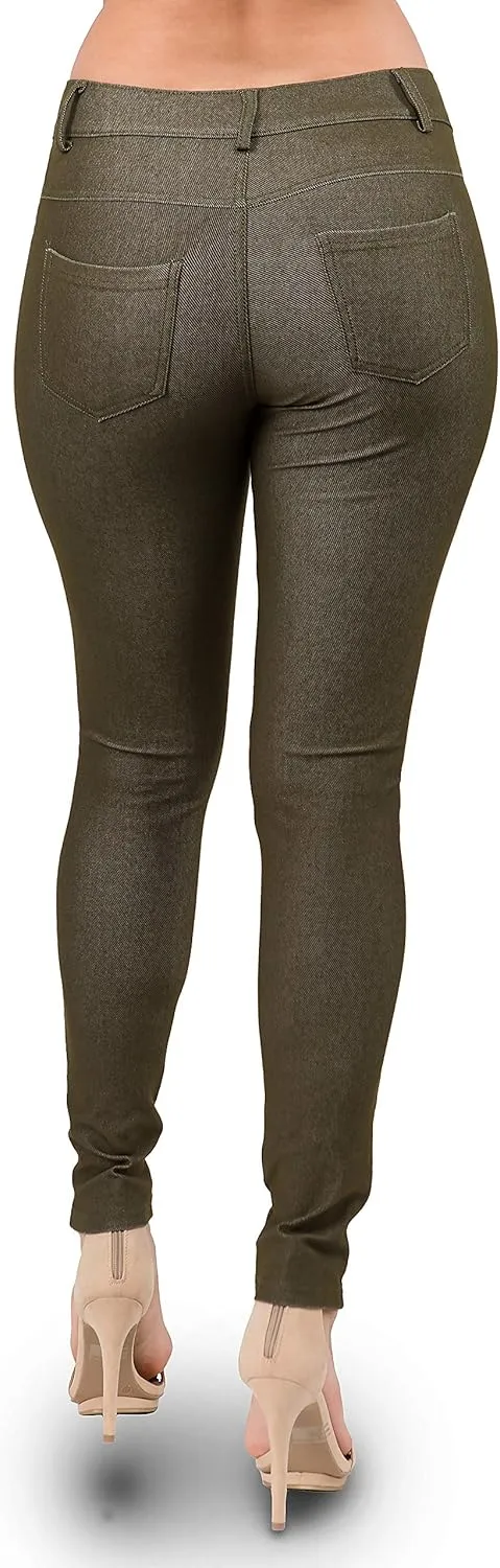 Ylluo Women's Jeggings with Pockets - Skinny Fit Denim Look - High Waisted Stretchy Pull On Pants - Full-Length & Capri