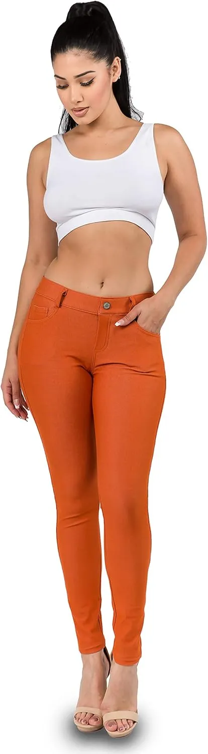 Ylluo Women's Jeggings with Pockets - Skinny Fit Denim Look - High Waisted Stretchy Pull On Pants - Full-Length & Capri