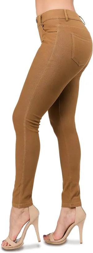 Ylluo Women's Jeggings with Pockets - Skinny Fit Denim Look - High Waisted Stretchy Pull On Pants - Full-Length & Capri