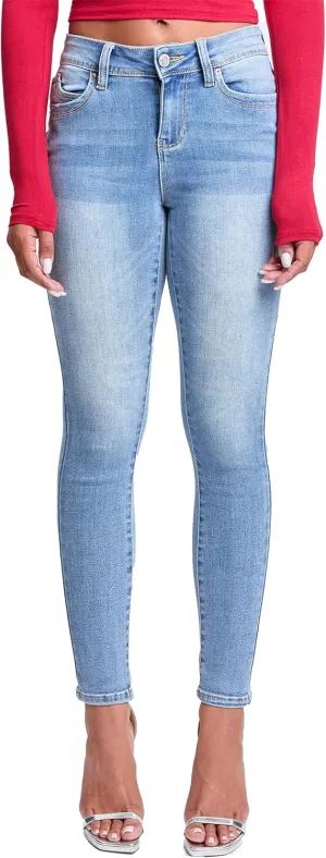 YMI Women's Wannabettabutt Mid Rise Embroidered Skinny Jean