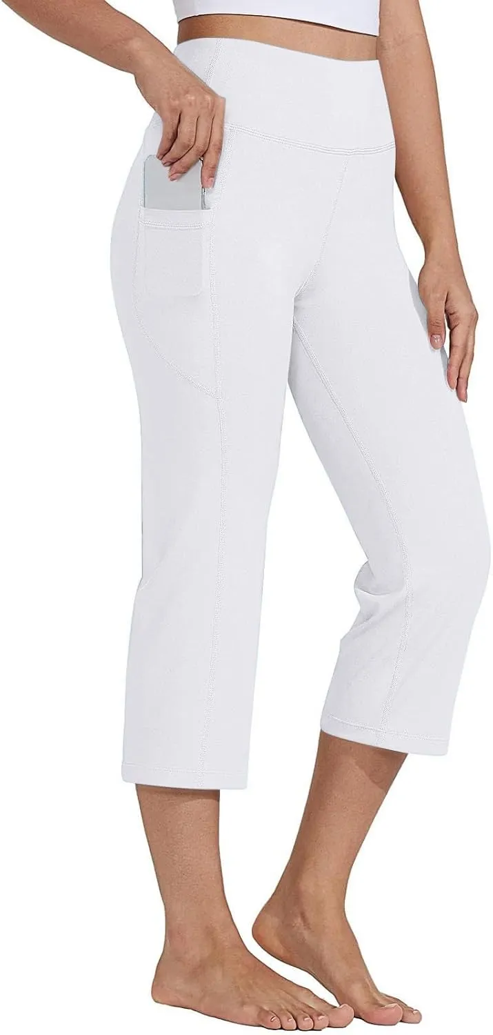 Yoga Capris with Pockets for Women Summer 2025 Dressy Casual Pants Stretch Lightweight High Waist Lounge Trousers
