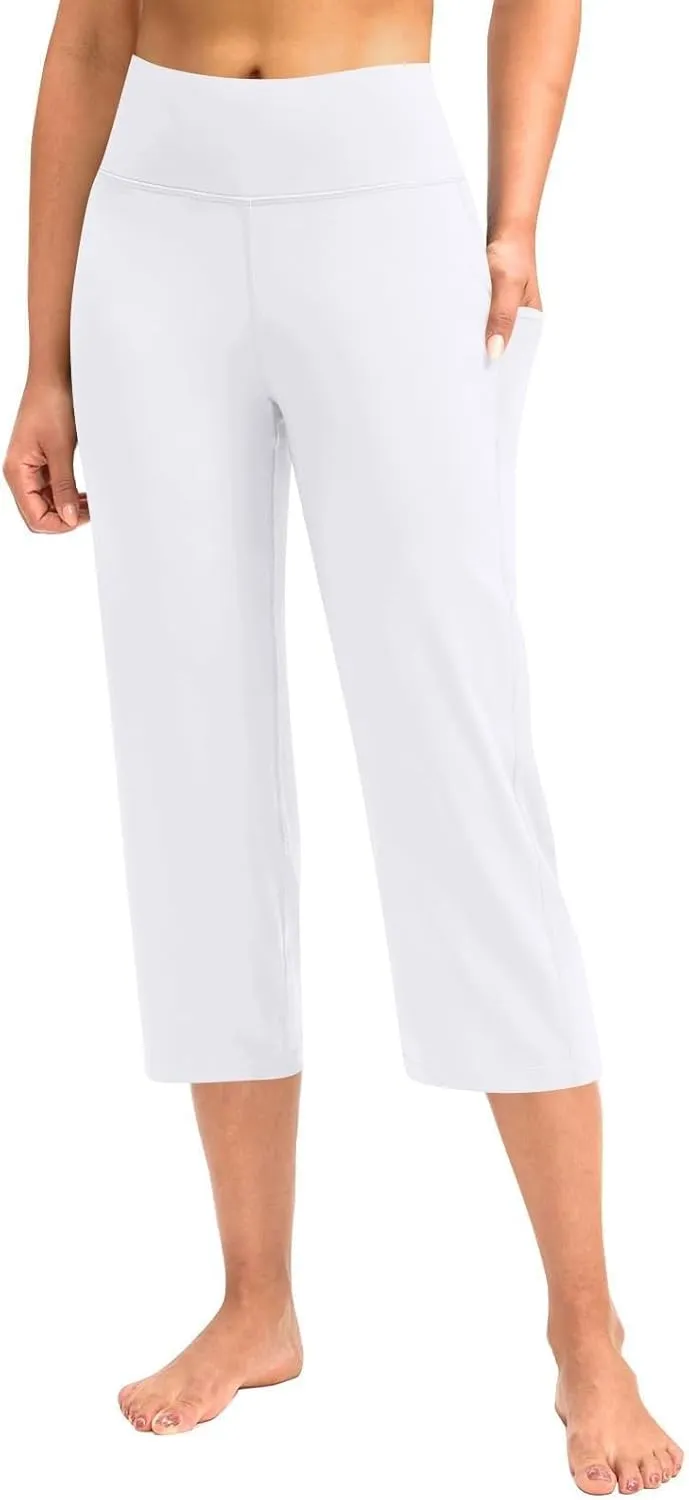 Yoga Capris with Pockets for Women Summer 2025 Dressy Casual Pants Stretch Lightweight High Waist Lounge Trousers