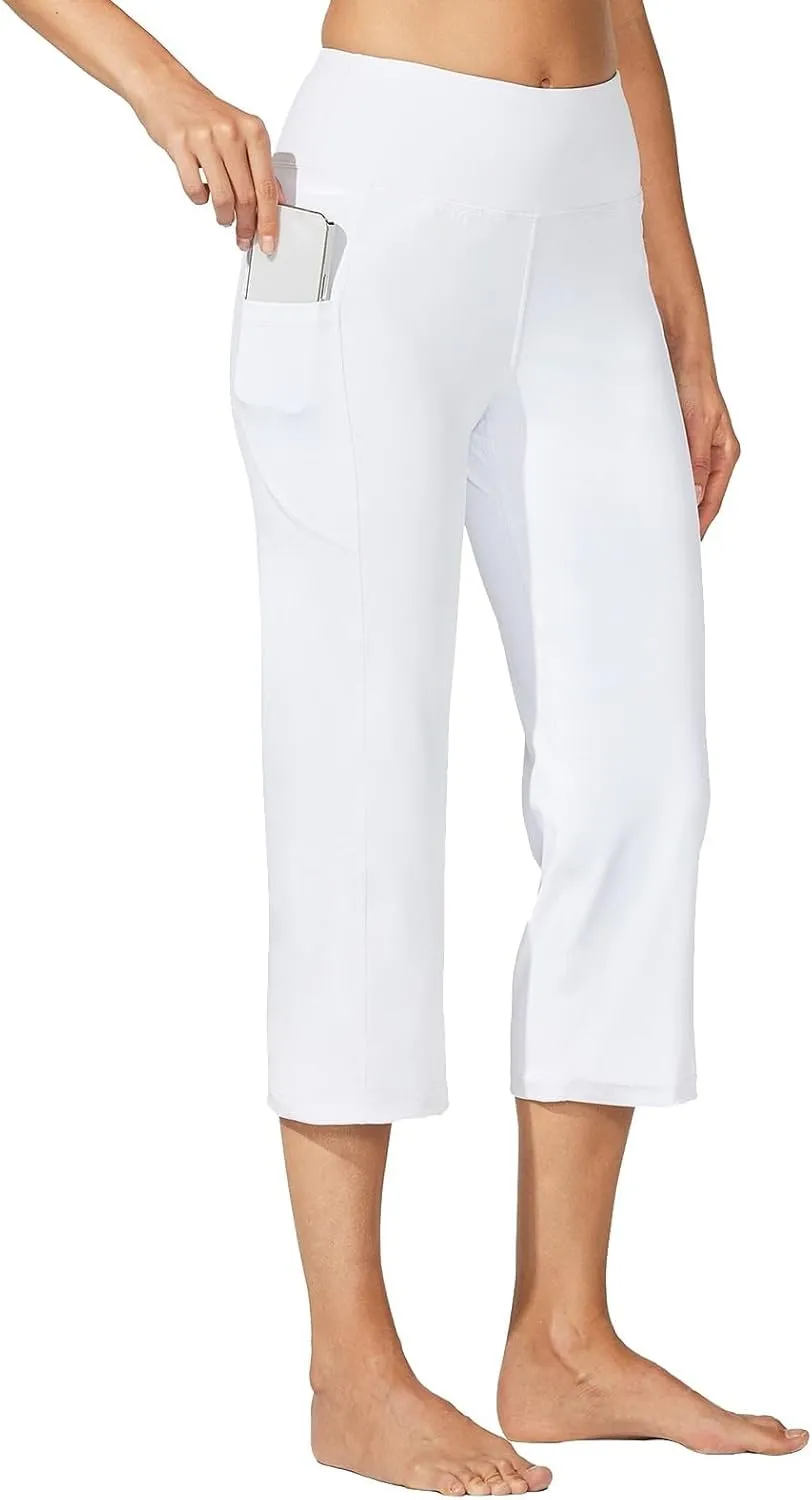 Yoga Capris with Pockets for Women Summer 2025 Dressy Casual Pants Stretch Lightweight High Waist Lounge Trousers