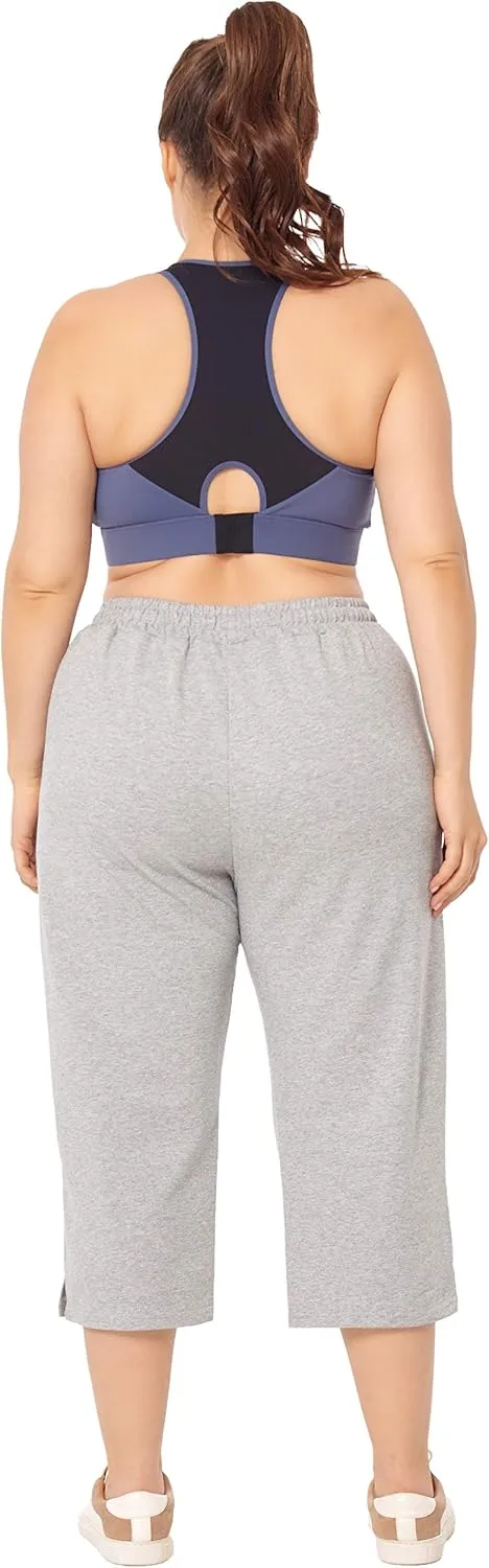 ZERDOCEAN Women's Plus Size Active Yoga Lounge Indoor Jersey Capri Walking Crop Pants with Pockets Drawstring