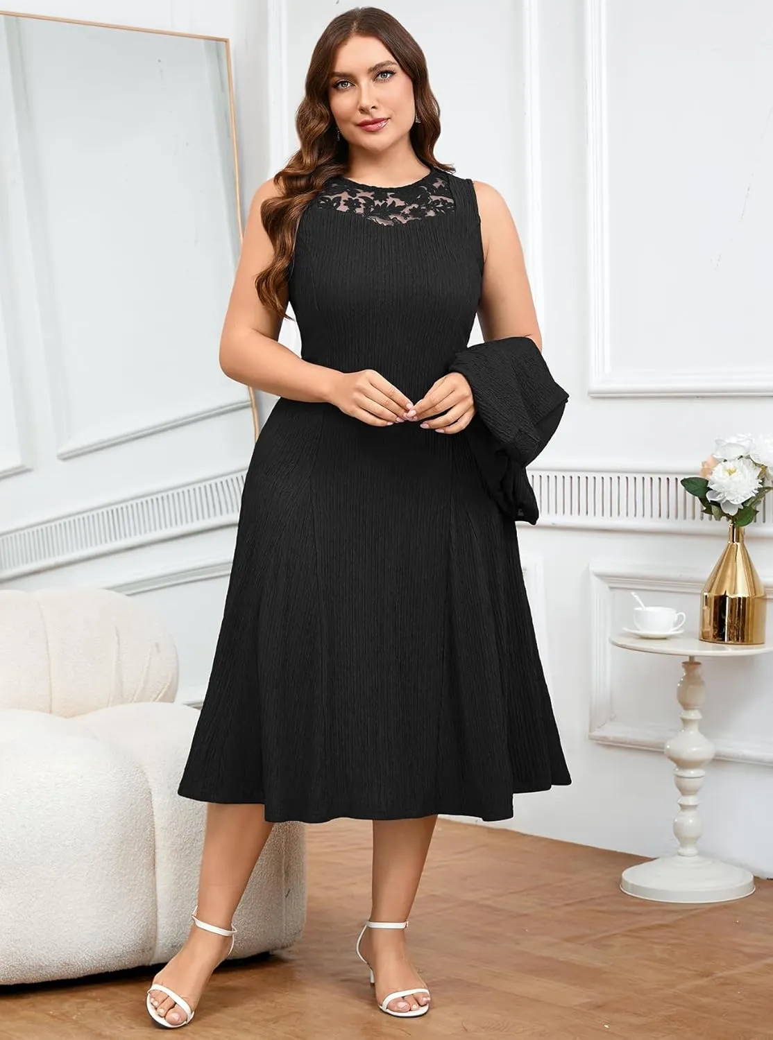 ZOMVA Plus Size Mother of The Bride Groom Dresses for Curvy Women 2 Piece Wedding Guest Dress with Jacket Tea Length